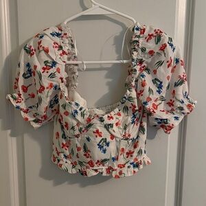 Astr The Label White Floral Puff Sleeve Blouse